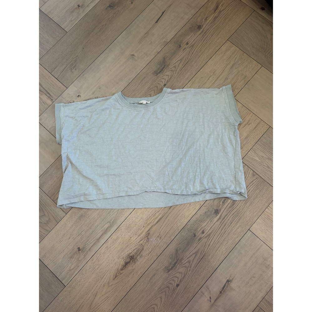 Grade & Gather Womens Sage Green Slub Cotton Boxy Crop Top Tee S/M 41237